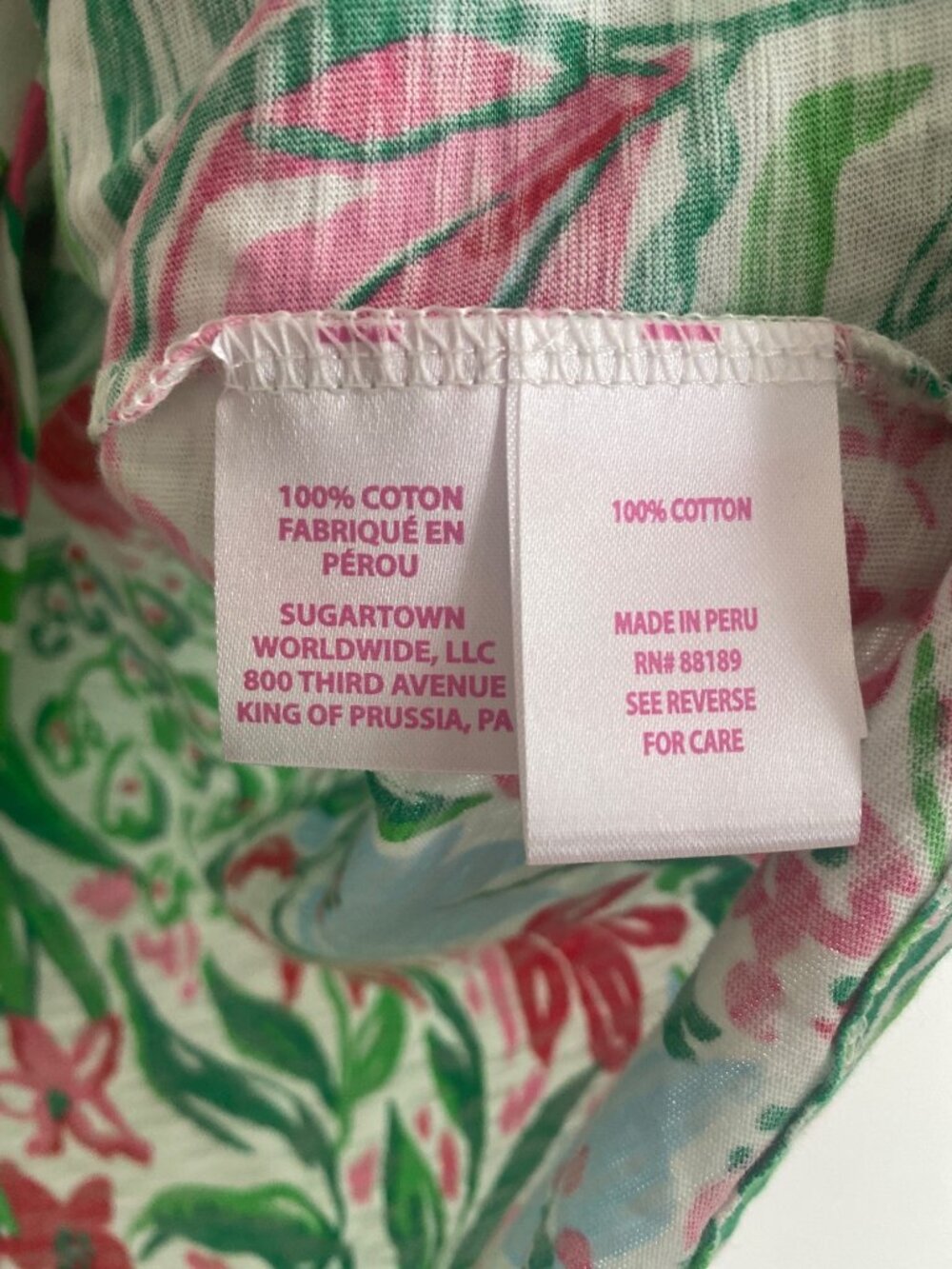 Lilly Pulitzer Floral Print 100% Cotton Blue, Green, Pink T-Shirt Women’s Size M - Picture 5 of 5